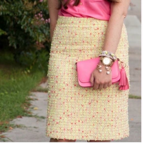 J.Crew No. 2 Pencil Skirt in Neon Yellow and Pink Tweed - Picture 2 of 7